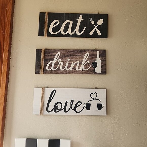 NEW3 Pcs Farmhouse Kitchen Wall Decor Eat Sign Rustic Wooden Kitchen Sign